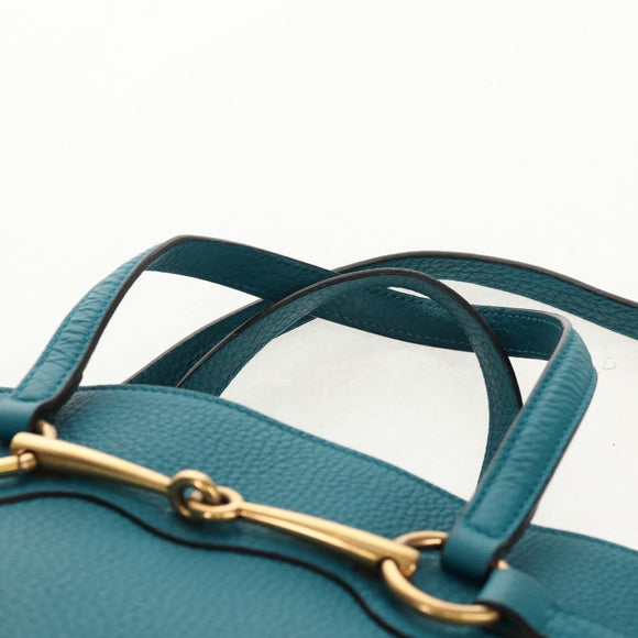 GUCCI Horsebit Hand Bag Leather 2way Turquoise Blue Gold Auth 159226V