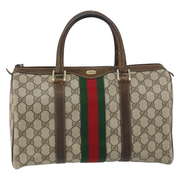GUCCI GG Supreme Web Sherry Line Boston Bag PVC Beige 69 012 3842 Auth 159227