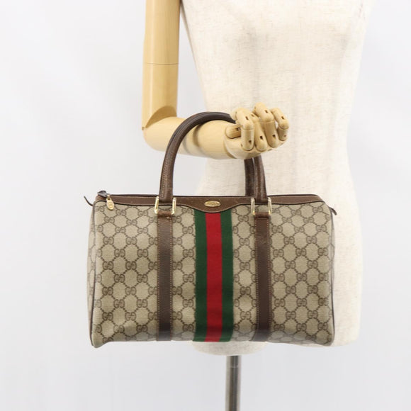 GUCCI GG Supreme Web Sherry Line Boston Bag PVC Beige 69 012 3842 Auth 159227