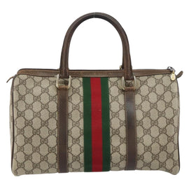 GUCCI GG Supreme Web Sherry Line Boston Bag PVC Beige 69 012 3842 Auth 159227 - 0