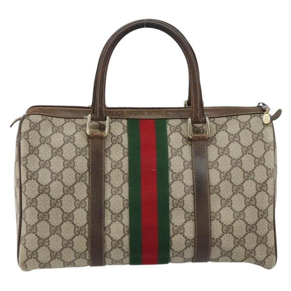 GUCCI GG Supreme Web Sherry Line Boston Bag PVC Beige 69 012 3842 Auth 159227