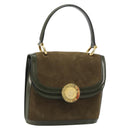 CELINE Hand Bag Suede Khaki Gold Auth 159231-1