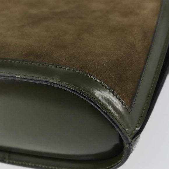 CELINE Hand Bag Suede Khaki Gold Auth 159231