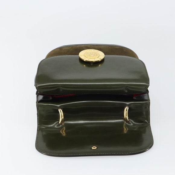 CELINE Hand Bag Suede Khaki Gold Auth 159231