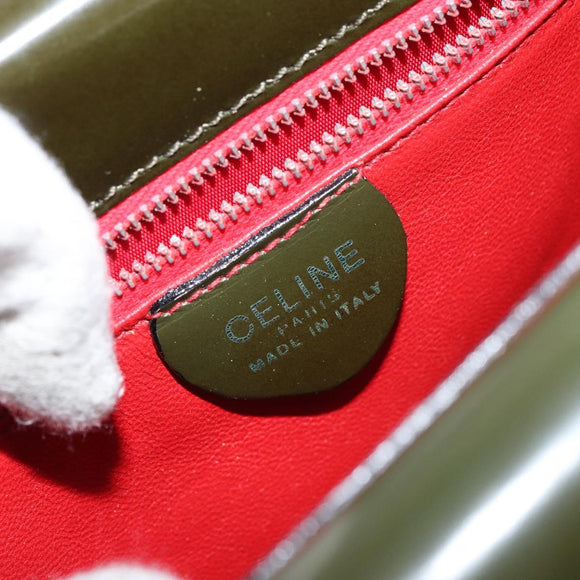 CELINE Hand Bag Suede Khaki Gold Auth 159231