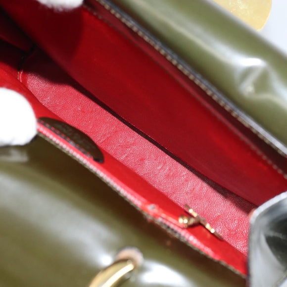 CELINE Hand Bag Suede Khaki Gold Auth 159231