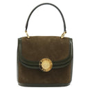 CELINE Hand Bag Suede Khaki Gold Auth 159231-2