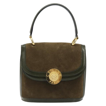 CELINE Hand Bag Suede Khaki Gold Auth 159231 - 0