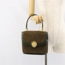 CELINE Hand Bag Suede Khaki Gold Auth 159231-24