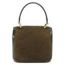 CELINE Hand Bag Suede Khaki Gold Auth 159231-2