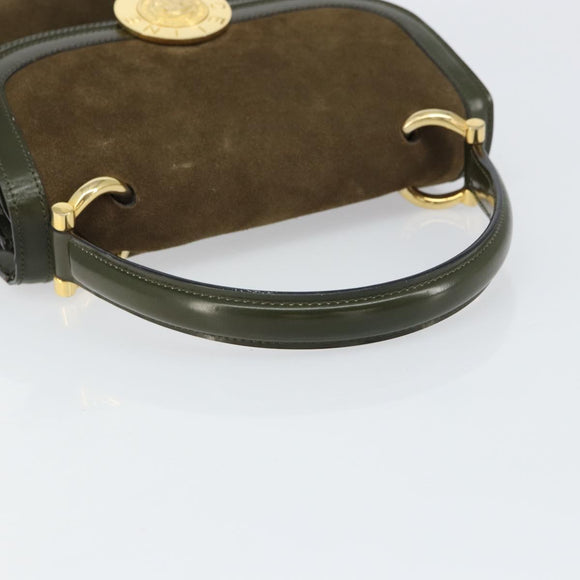 CELINE Hand Bag Suede Khaki Gold Auth 159231