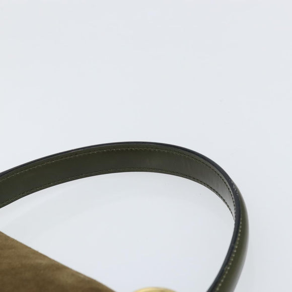 CELINE Hand Bag Suede Khaki Gold Auth 159231