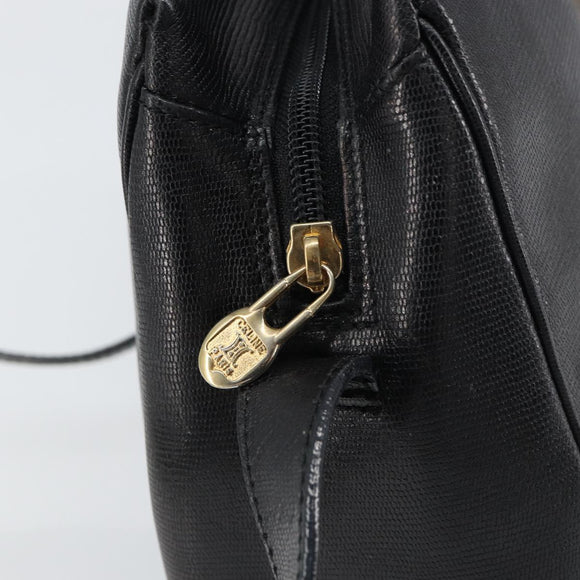 CELINE Circle Shoulder Bag Leather Black Gold Auth 159233