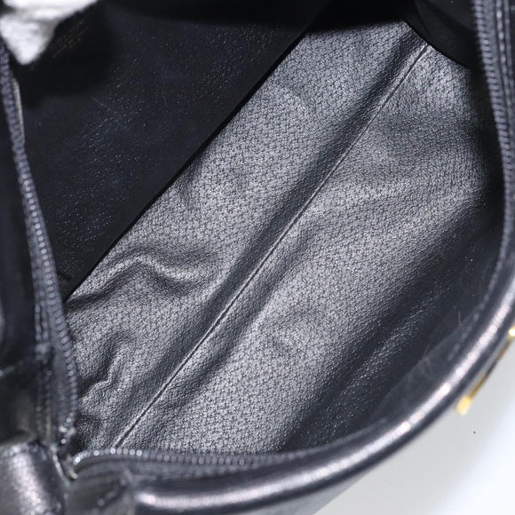CELINE Circle Shoulder Bag Leather Black Gold Auth 159233
