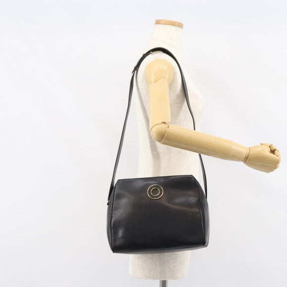 CELINE Circle Shoulder Bag Leather Black Gold Auth 159233