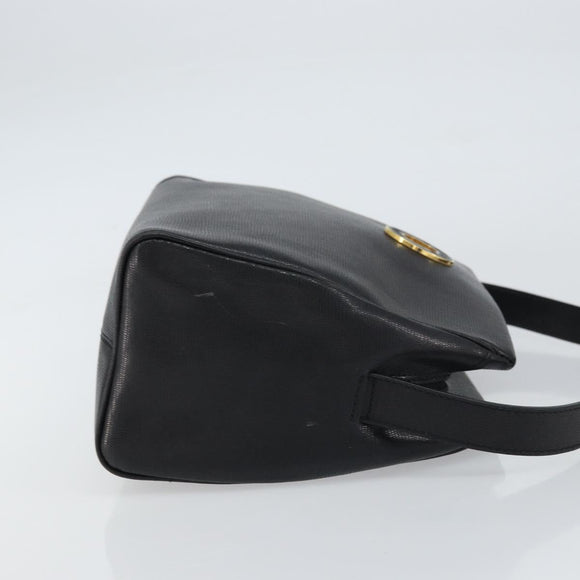 CELINE Circle Shoulder Bag Leather Black Gold Auth 159233