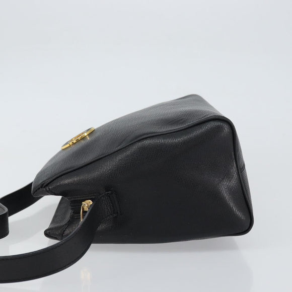 CELINE Circle Shoulder Bag Leather Black Gold Auth 159233