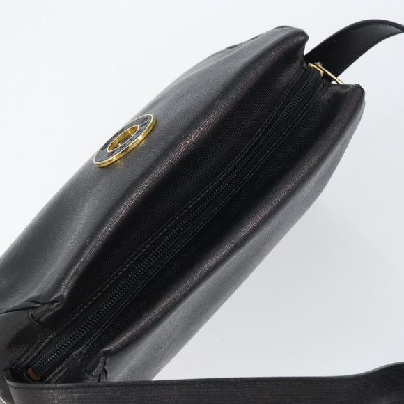 CELINE Circle Shoulder Bag Leather Black Gold Auth 159233