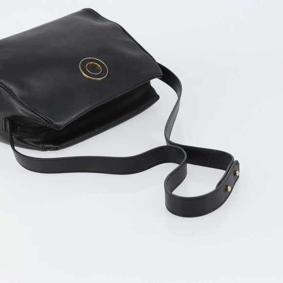 CELINE Circle Shoulder Bag Leather Black Gold Auth 159233