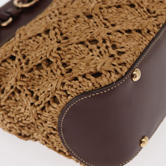 Salvatore Ferragamo Gancini Hand Bag Raffia Brown Gold Auth 159234V