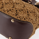 Salvatore Ferragamo Gancini Hand Bag Raffia Brown Gold Auth 159234V-15