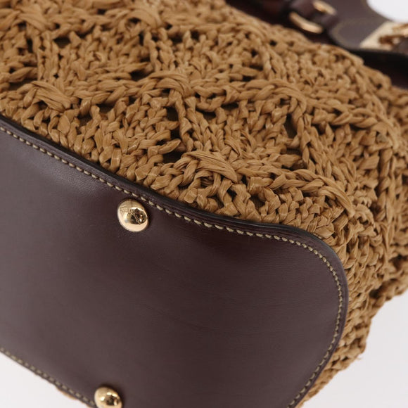 Salvatore Ferragamo Gancini Hand Bag Raffia Brown Gold Auth 159234V