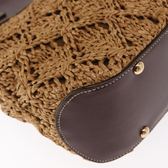 Salvatore Ferragamo Gancini Hand Bag Raffia Brown Gold Auth 159234V