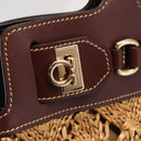 Salvatore Ferragamo Gancini Hand Bag Raffia Brown Gold Auth 159234V-19