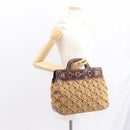 Salvatore Ferragamo Gancini Hand Bag Raffia Brown Gold Auth 159234V-25