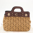 Salvatore Ferragamo Gancini Hand Bag Raffia Brown Gold Auth 159234V-12