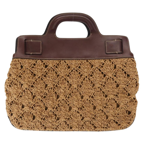 Salvatore Ferragamo Gancini Hand Bag Raffia Brown Gold Auth 159234V