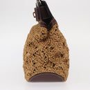 Salvatore Ferragamo Gancini Hand Bag Raffia Brown Gold Auth 159234V-3