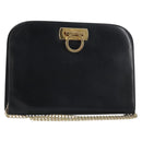 Salvatore Ferragamo Gancini Chain Shoulder Bag Leather Black Gold Auth 159235-1