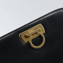 Salvatore Ferragamo Gancini Chain Shoulder Bag Leather Black Gold Auth 159235-17