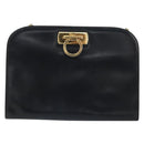 Salvatore Ferragamo Gancini Chain Shoulder Bag Leather Black Gold Auth 159235-13