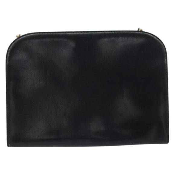 Salvatore Ferragamo Gancini Chain Shoulder Bag Leather Black Gold Auth 159235