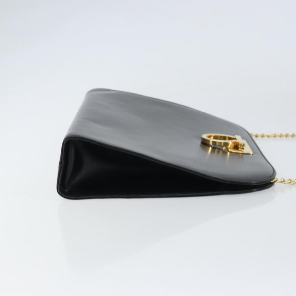 Salvatore Ferragamo Gancini Chain Shoulder Bag Leather Black Gold Auth 159235