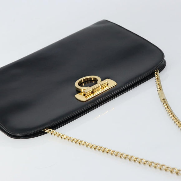 Salvatore Ferragamo Gancini Chain Shoulder Bag Leather Black Gold Auth 159235
