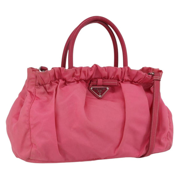 PRADA Hand Bag Nylon 2way Pink Gold Auth 159239