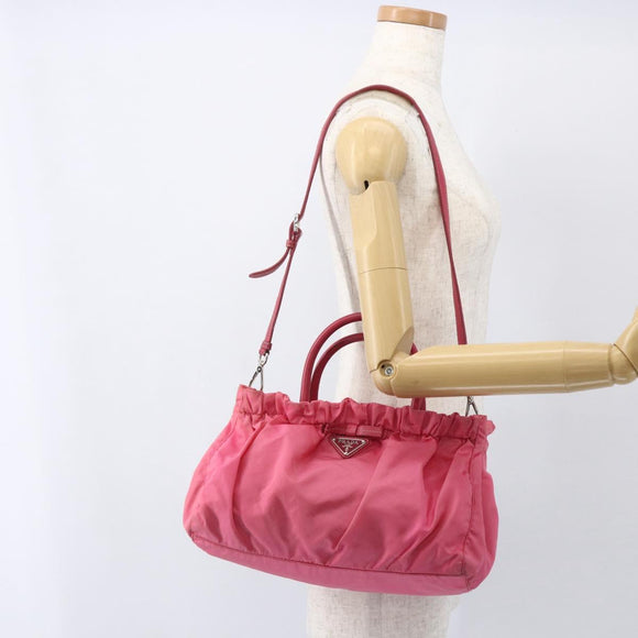 PRADA Hand Bag Nylon 2way Pink Gold Auth 159239