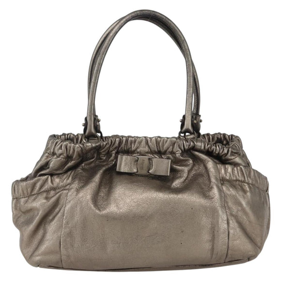 Salvatore Ferragamo Vala Hand Bag Leather Gold Tone Auth 159256