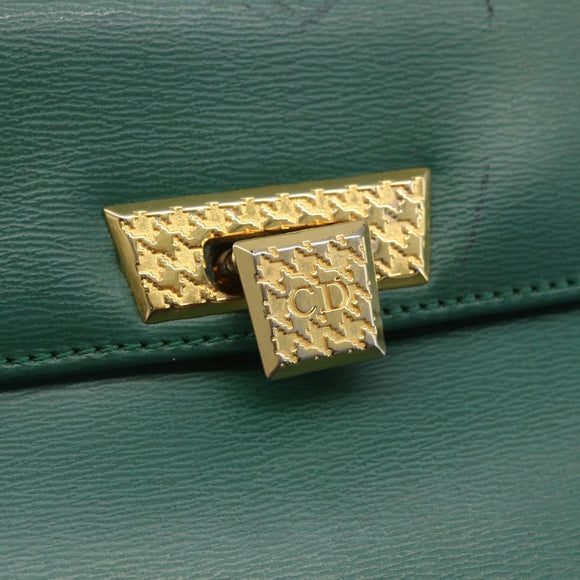 Christian Dior Shoulder Bag Leather Green Gold Auth 159257A