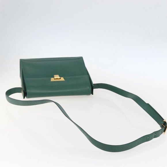 Christian Dior Shoulder Bag Leather Green Gold Auth 159257A