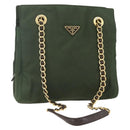 PRADA Chain Shoulder Bag Nylon Green Gold Auth 159258-1