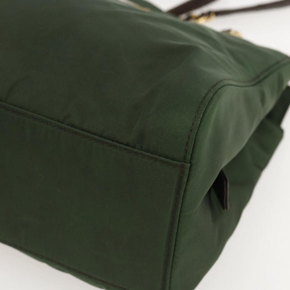 PRADA Chain Shoulder Bag Nylon Green Gold Auth 159258