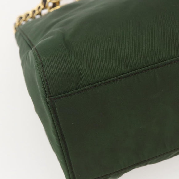 PRADA Chain Shoulder Bag Nylon Green Gold Auth 159258