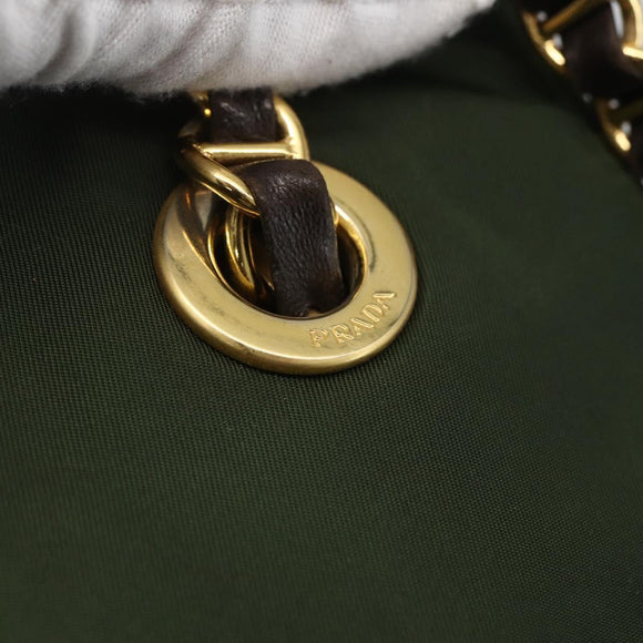 PRADA Chain Shoulder Bag Nylon Green Gold Auth 159258