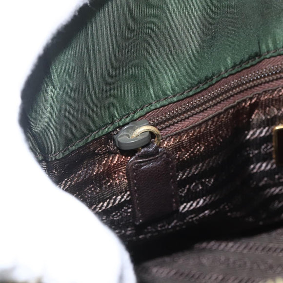 PRADA Chain Shoulder Bag Nylon Green Gold Auth 159258