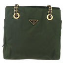 PRADA Chain Shoulder Bag Nylon Green Gold Auth 159258-13