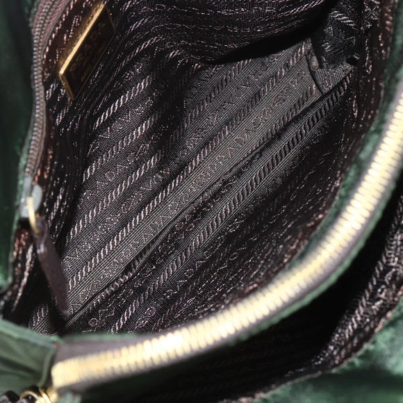 PRADA Chain Shoulder Bag Nylon Green Gold Auth 159258